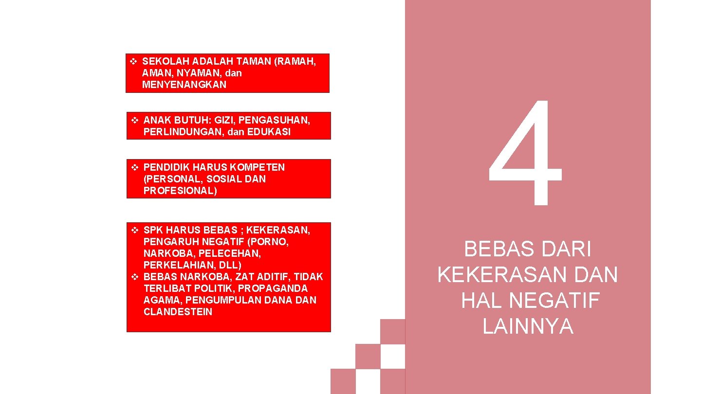 v SEKOLAH ADALAH TAMAN (RAMAH, AMAN, NYAMAN, dan MENYENANGKAN v ANAK BUTUH: GIZI, PENGASUHAN,
