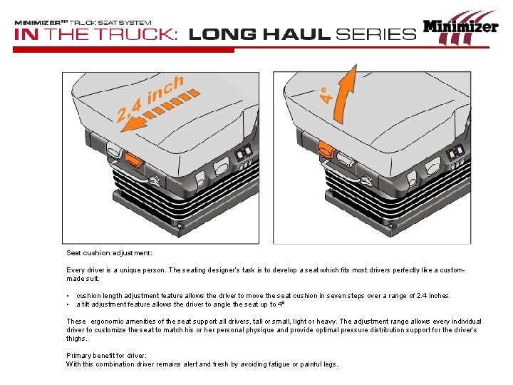 Seat cushion adjustment: Every driver is a unique person. The seating designer’s task is