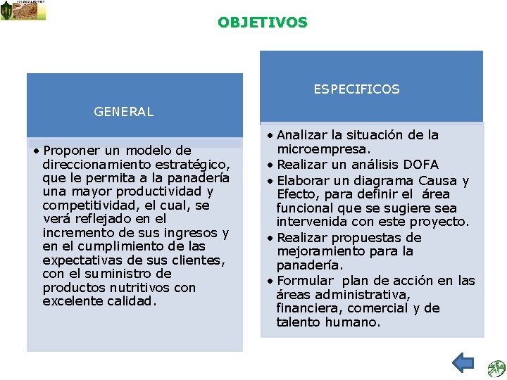 OBJETIVOS ESPECIFICOS GENERAL • Proponer un modelo de direccionamiento estratégico, que le permita a
