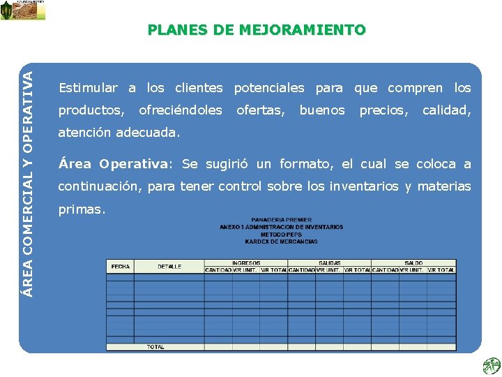 ÁREA COMERCIAL Y OPERATIVA PLANES DE MEJORAMIENTO Estimular a los clientes potenciales para que