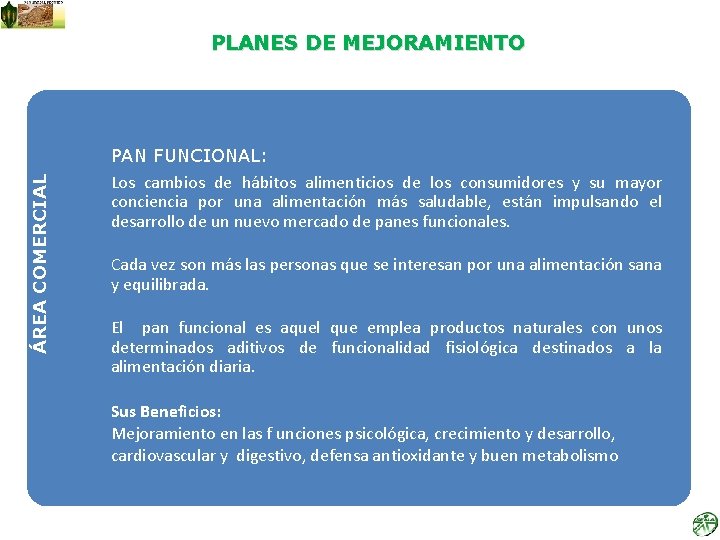 ÁREA COMERCIAL PLANES DE MEJORAMIENTO PAN FUNCIONAL: Los cambios de hábitos alimenticios de los