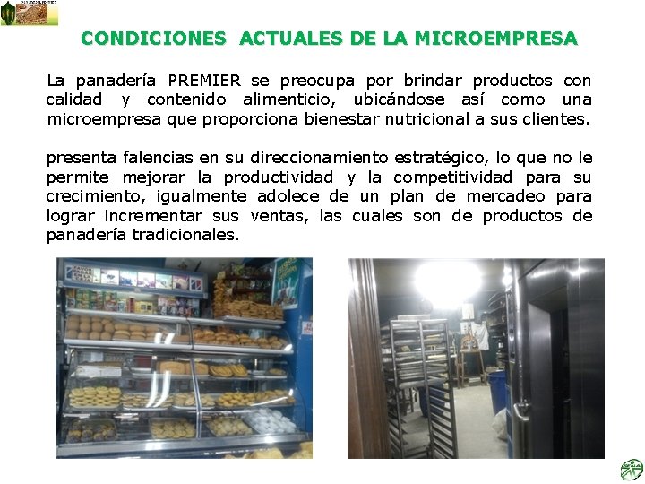 CONDICIONES ACTUALES DE LA MICROEMPRESA La panadería PREMIER se preocupa por brindar productos con