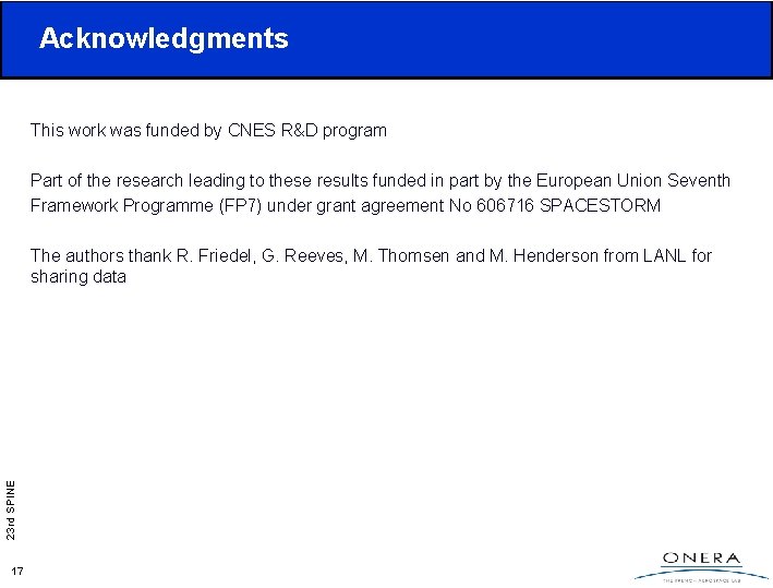 Acknowledgments This work was funded by CNES R&D program Part of the research leading Acknowledgments This work was funded by CNES R&D program Part of the research leading