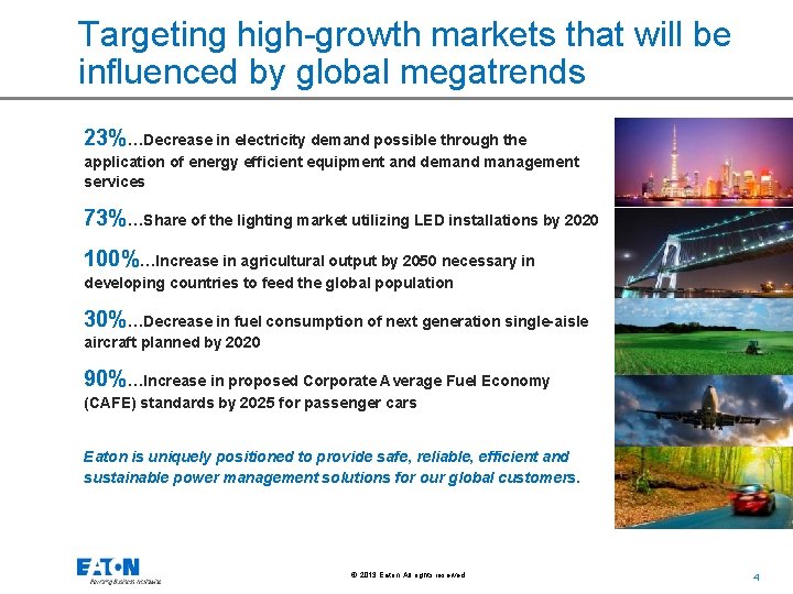 Targeting high-growth markets that will be influenced by global megatrends 23%…Decrease in electricity demand