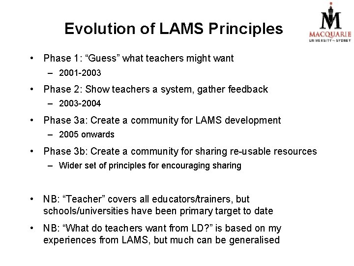 What do teachers want from Learning Design James