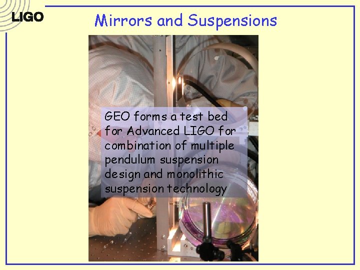 Mirrors and Suspensions GEO forms a test bed for Advanced LIGO for combination of