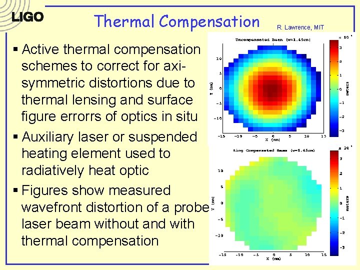 Thermal Compensation § Active thermal compensation schemes to correct for axisymmetric distortions due to