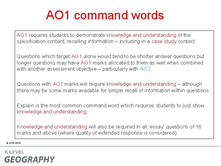 AO 1 command words AO 1 requires students to demonstrate knowledge and understanding of AO 1 command words AO 1 requires students to demonstrate knowledge and understanding of