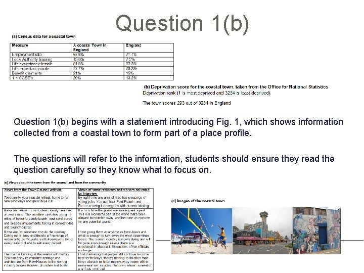 Question 1(b) begins with a statement introducing Fig. 1, which shows information collected from Question 1(b) begins with a statement introducing Fig. 1, which shows information collected from