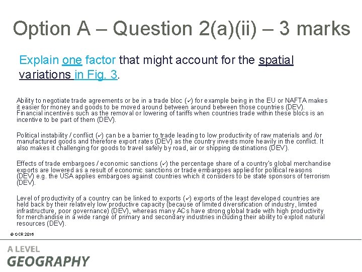 Option A – Question 2(a)(ii) – 3 marks Explain one factor that might account Option A – Question 2(a)(ii) – 3 marks Explain one factor that might account