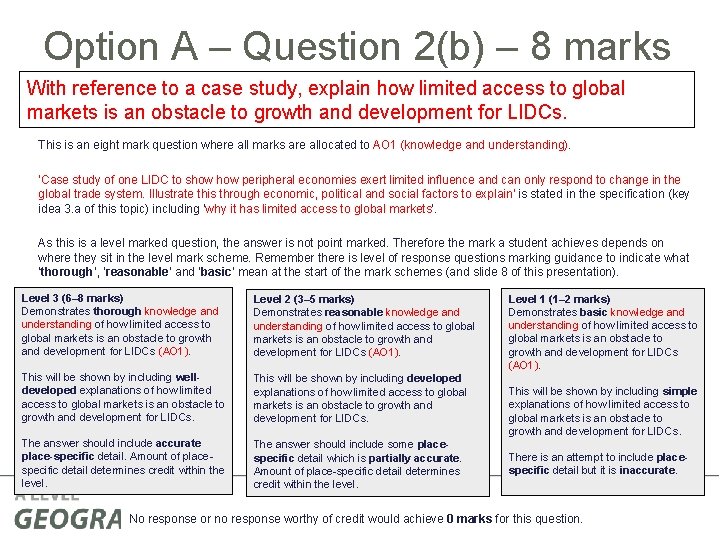 Option A – Question 2(b) – 8 marks With reference to a case study, Option A – Question 2(b) – 8 marks With reference to a case study,