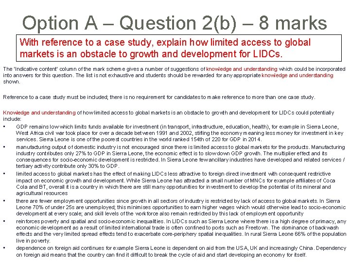 Option A – Question 2(b) – 8 marks With reference to a case study, Option A – Question 2(b) – 8 marks With reference to a case study,
