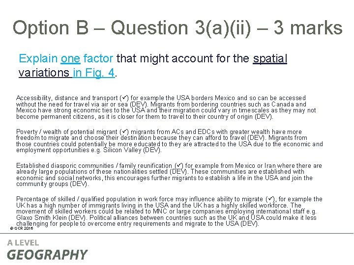 Option B – Question 3(a)(ii) – 3 marks Explain one factor that might account Option B – Question 3(a)(ii) – 3 marks Explain one factor that might account