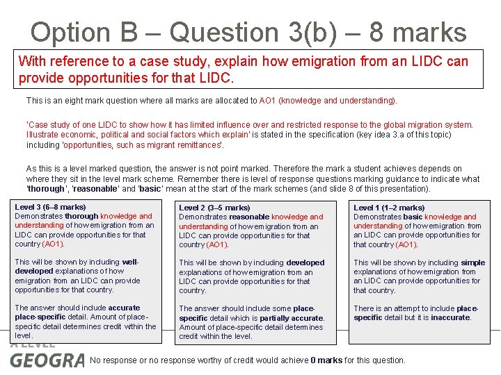 Option B – Question 3(b) – 8 marks With reference to a case study, Option B – Question 3(b) – 8 marks With reference to a case study,