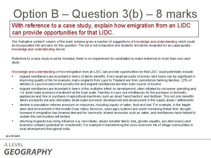 Option B – Question 3(b) – 8 marks With reference to a case study, Option B – Question 3(b) – 8 marks With reference to a case study,