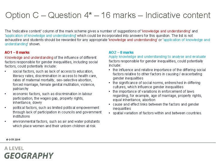 Option C – Question 4* – 16 marks – Indicative content The ‘Indicative content’ Option C – Question 4* – 16 marks – Indicative content The ‘Indicative content’