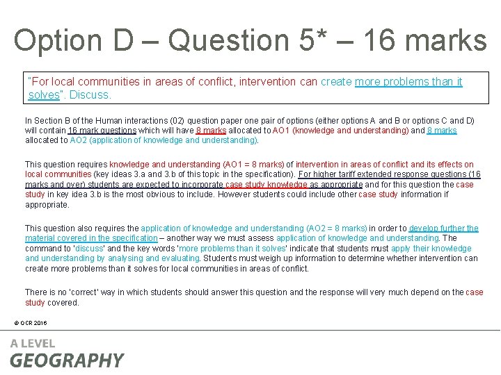 Option D – Question 5* – 16 marks “For local communities in areas of Option D – Question 5* – 16 marks “For local communities in areas of