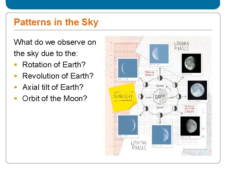 Patterns in the Sky What do we observe on the sky due to the: