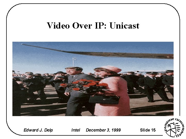 Video Over IP: Unicast Edward J. Delp Intel December 3, 1999 Slide 15 