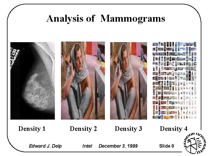 Analysis of Mammograms Density 1 Edward J. Delp Density 2 Intel Density 3 December