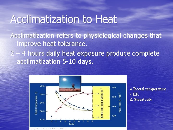 Acclimatization to Heat Acclimatization refers to physiological changes that improve heat tolerance. 2 –