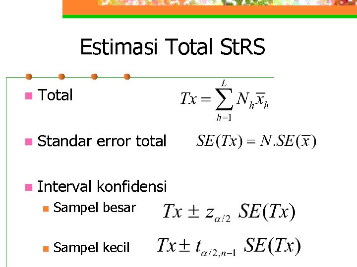 Estimasi Total St. RS n Total n Standar error total n Interval konfidensi n