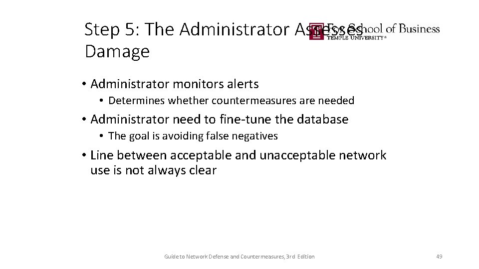 Step 5: The Administrator Assesses Damage • Administrator monitors alerts • Determines whether countermeasures