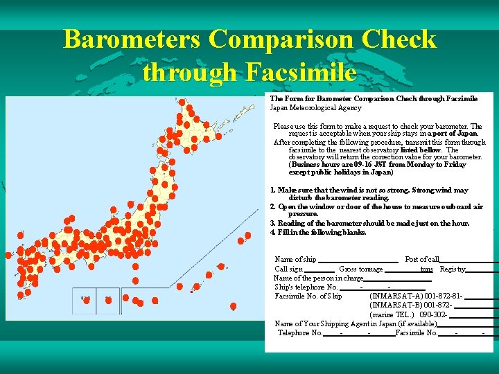 Barometers Comparison Check through Facsimile The Form for Barometer Comparison Check through Facsimile Japan