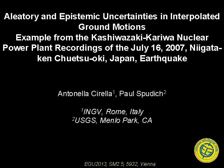 Aleatory and Epistemic Uncertainties in Interpolated Ground Motions Example from the Kashiwazaki-Kariwa Nuclear Power