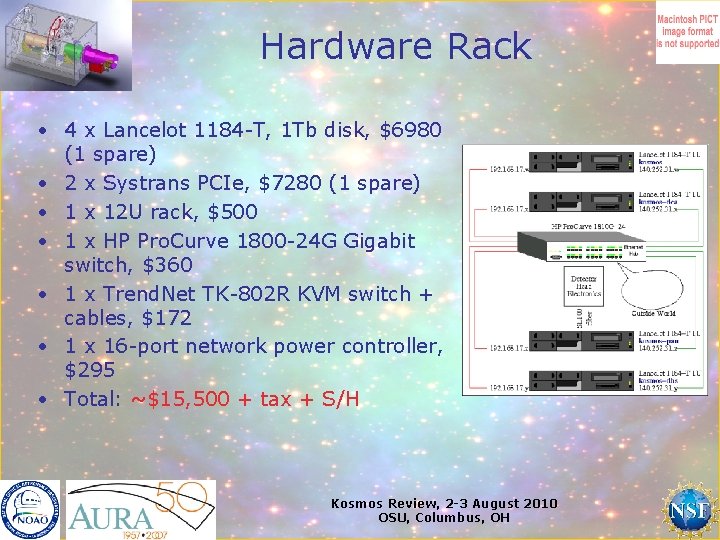 Hardware Rack • 4 x Lancelot 1184 -T, 1 Tb disk, $6980 (1 spare)