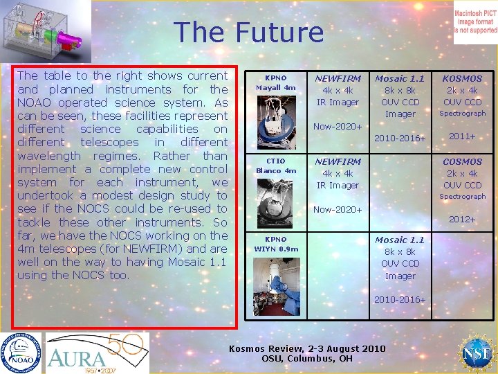 The Future The table to the right shows current and planned instruments for the