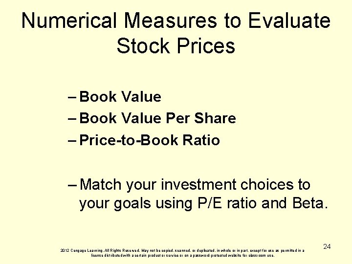 Numerical Measures to Evaluate Stock Prices – Book Value Per Share – Price-to-Book Ratio