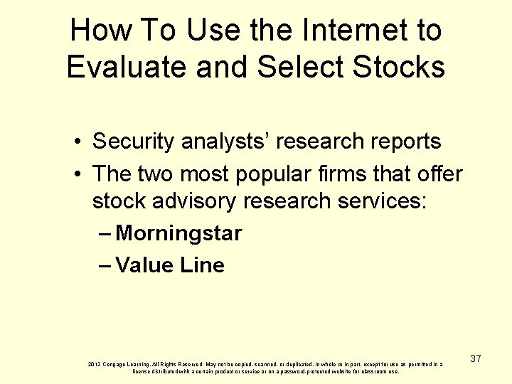 How To Use the Internet to Evaluate and Select Stocks • Security analysts’ research