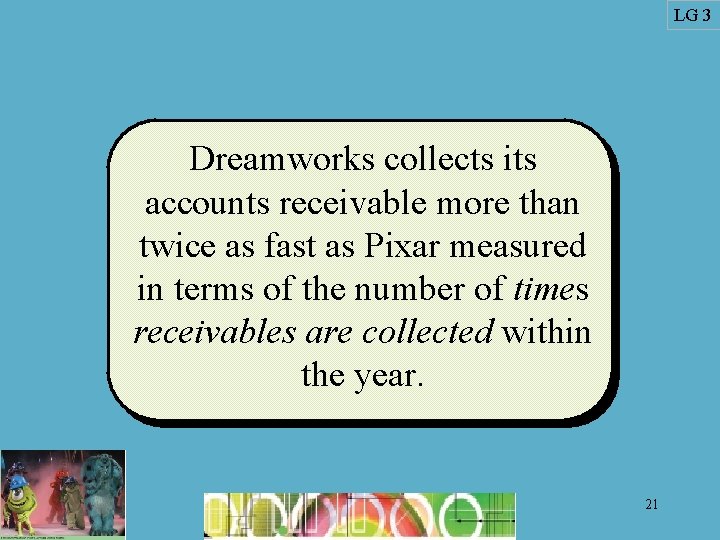 LG 3 Dreamworks collects its accounts receivable more than twice as fast as Pixar
