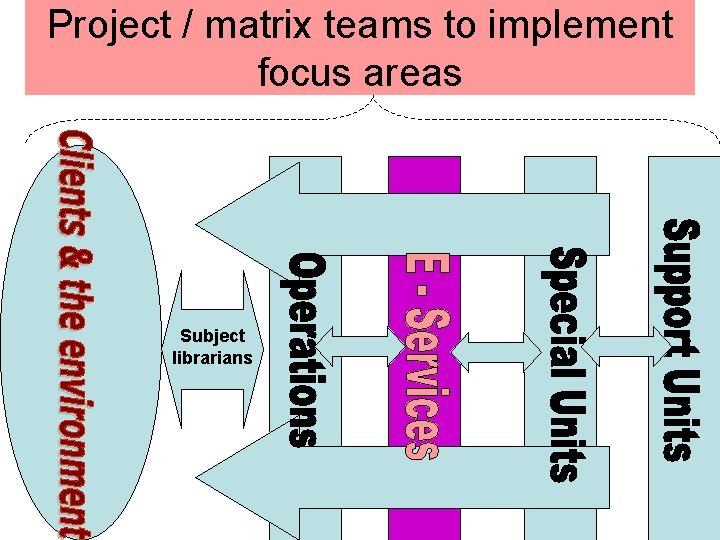 Project / matrix teams to implement focus areas Subject librarians 