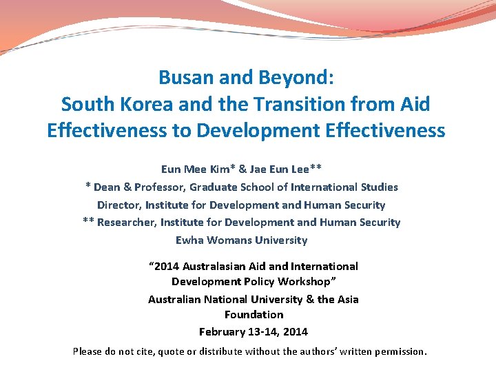 Busan and Beyond: South Korea and the Transition from Aid Effectiveness to Development Effectiveness