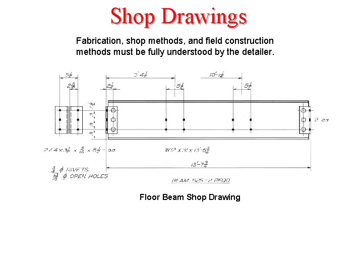 Shop Drawings Fabrication, shop methods, and field construction methods must be fully understood by