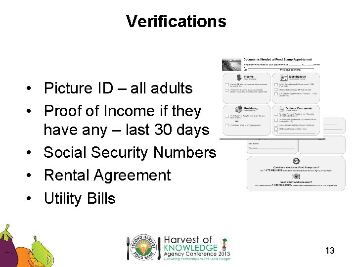 Verifications • Picture ID – all adults • Proof of Income if they have