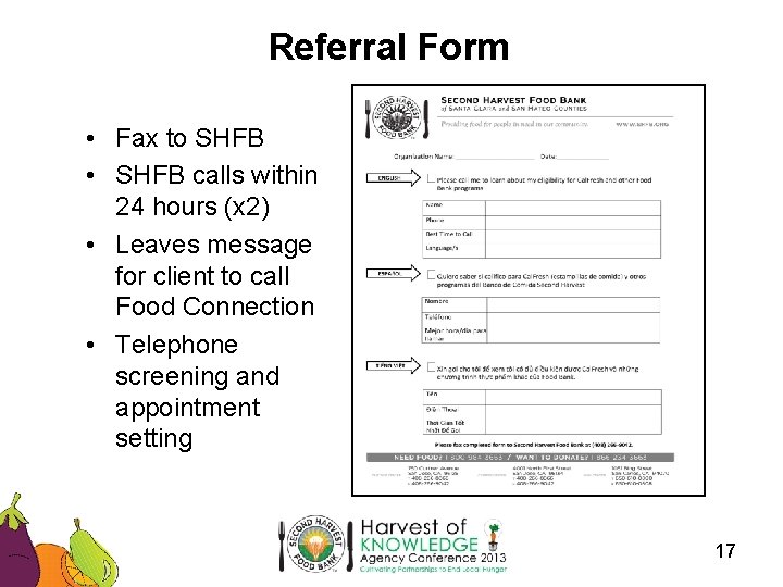 Referral Form • Fax to SHFB • SHFB calls within 24 hours (x 2)