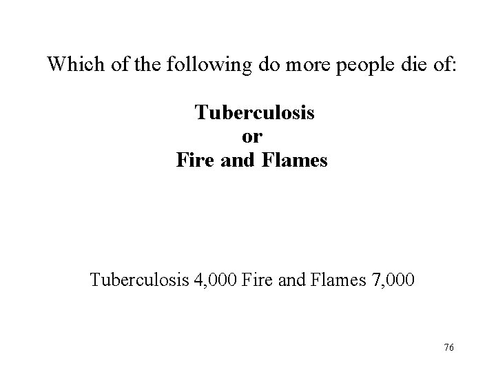 Which of the following do more people die of: Tuberculosis or Fire and Flames Which of the following do more people die of: Tuberculosis or Fire and Flames
