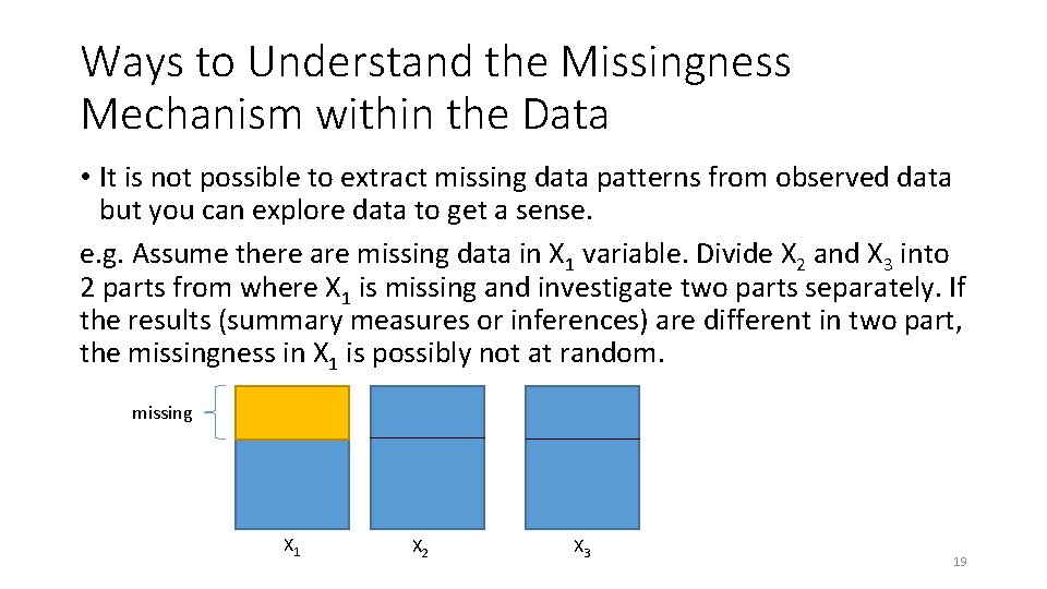 Ways to Understand the Missingness Mechanism within the Data • It is not possible
