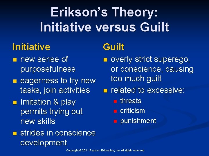 Erikson’s Theory: Initiative versus Guilt Initiative n n Guilt new sense of purposefulness eagerness