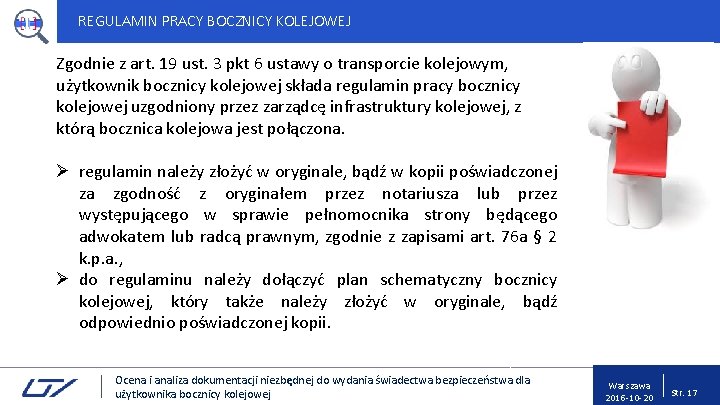 REGULAMIN PRACY BOCZNICY KOLEJOWEJ Zgodnie z art. 19 ust. 3 pkt 6 ustawy o