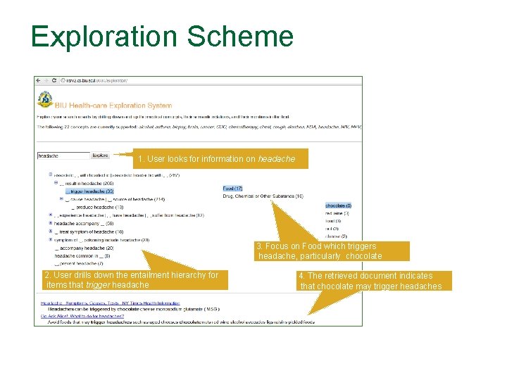 Exploration Scheme 1. User looks for information on headache 3. Focus on Food which