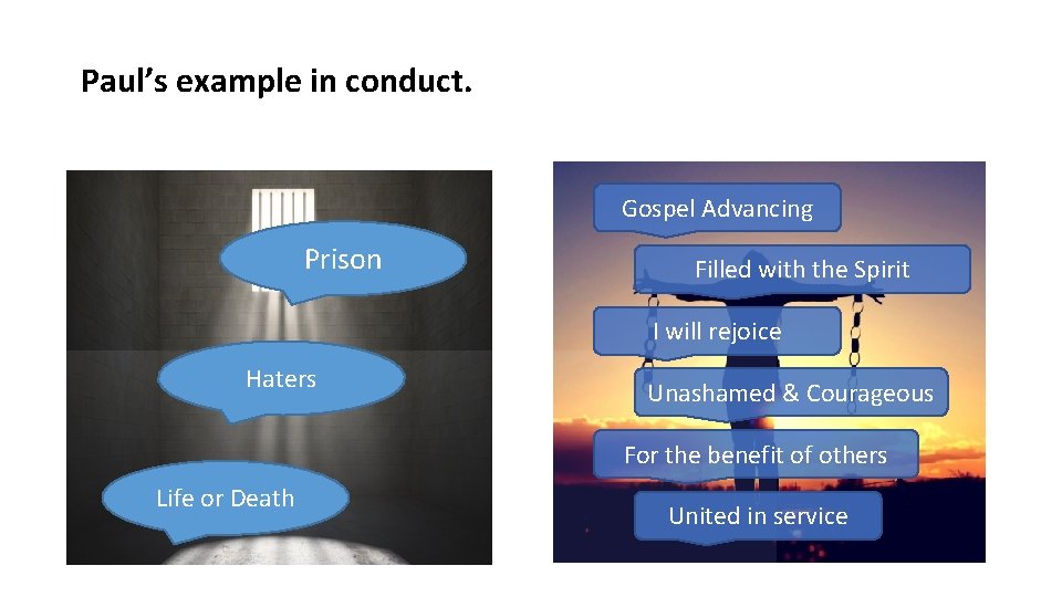 Paul’s example in conduct. Gospel Advancing Prison Filled with the Spirit I will rejoice