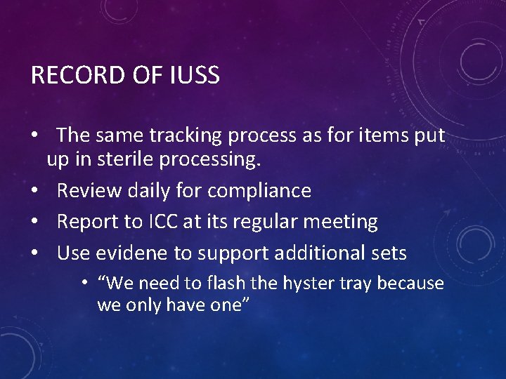 RECORD OF IUSS • The same tracking process as for items put up in