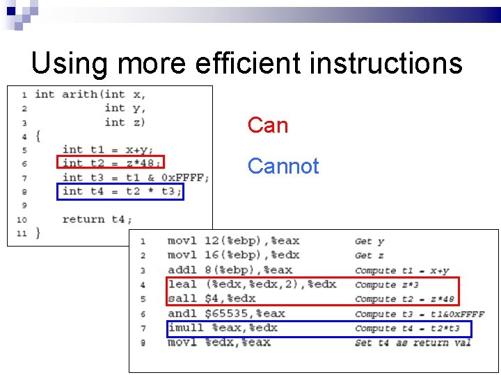 Using more efficient instructions Cannot 