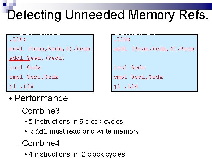 Detecting Unneeded Memory Refs. Combine 3 Combine 4 . L 18: . L 24: