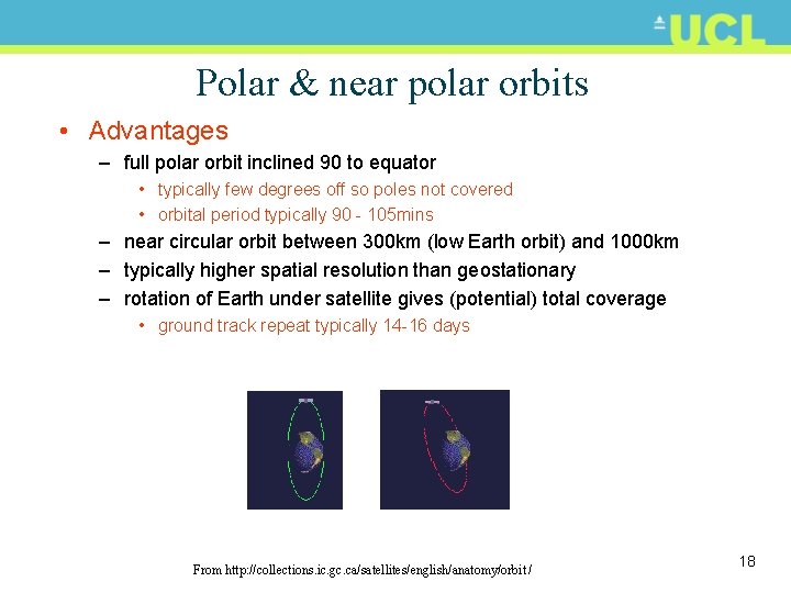 Polar & near polar orbits • Advantages – full polar orbit inclined 90 to