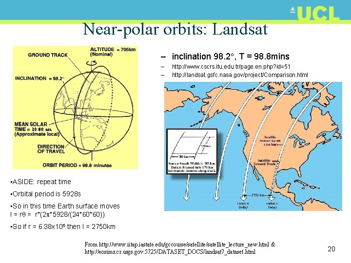 Near-polar orbits: Landsat – inclination 98. 2 , T = 98. 8 mins –